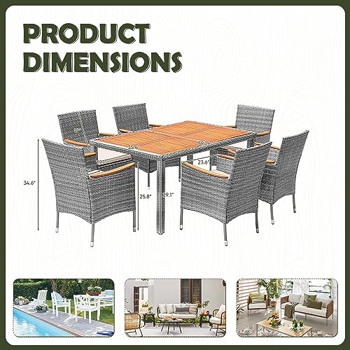 9 Piece Wicker Outdoor Dining Table and Chairs Set with Acacia Wood Table Top K38597