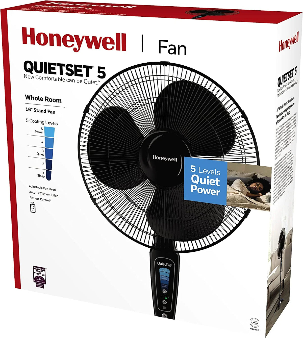 16'' 5-speed Stand Fan with Timer and Remote Control, White W2423