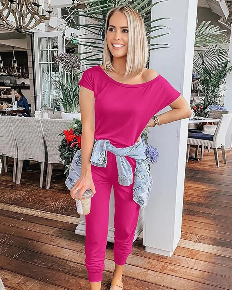 Off-Shoulder Short Sleeve Jumpsuit G4389
