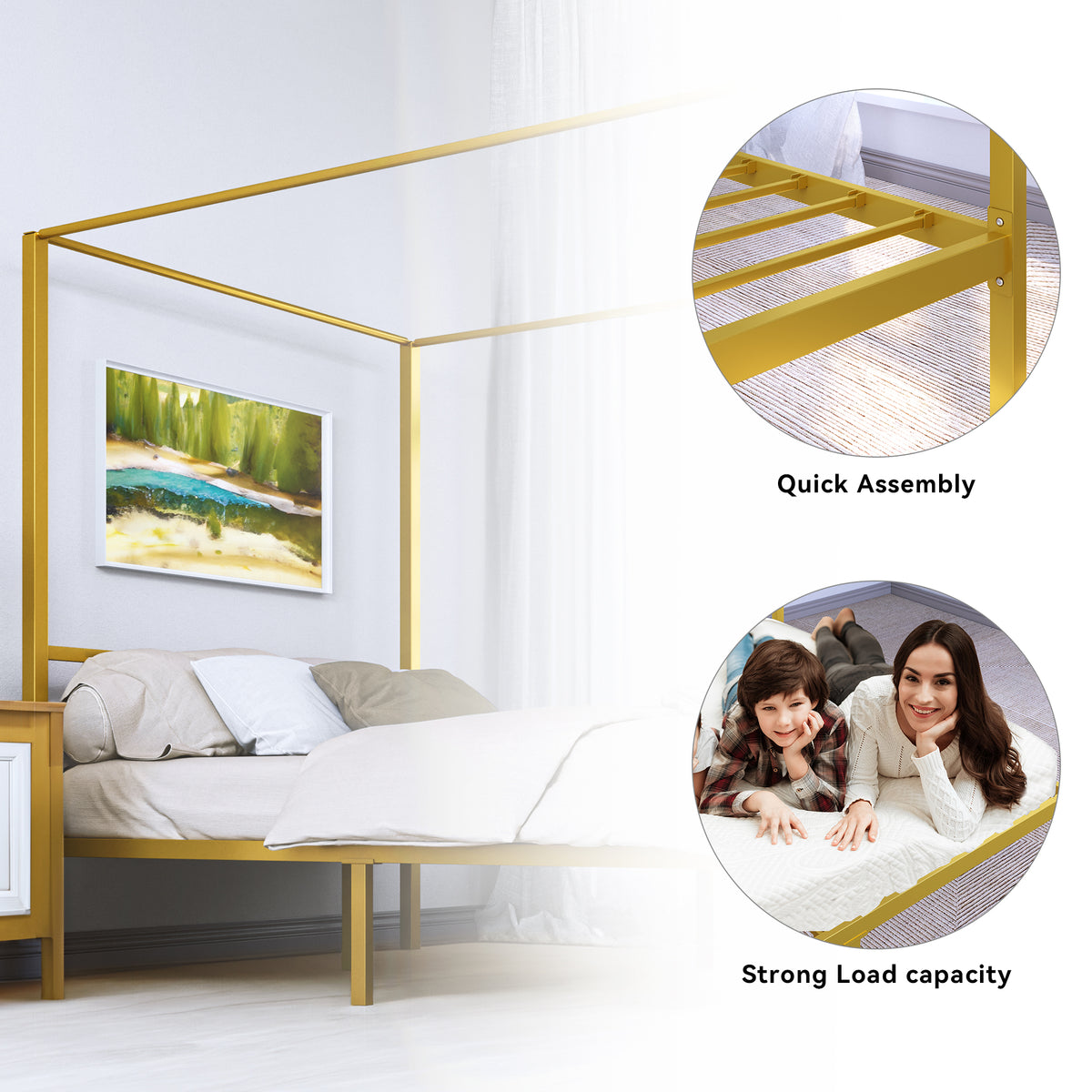 Queen Size Gold Metal Canopy Bed Frame V839