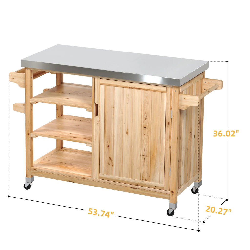 Solid Wood Outdoor Table and Storage Cabinet with Stainless Steel Top T880