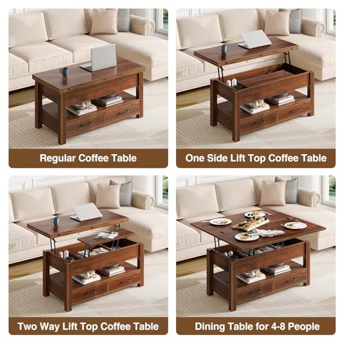 Lift Top Convertible Coffee Table with Drawers Black B1196