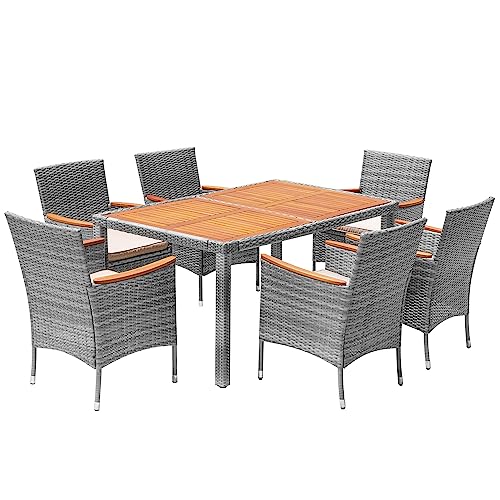 9 Piece Wicker Outdoor Dining Table and Chairs Set with Acacia Wood Table Top K38597