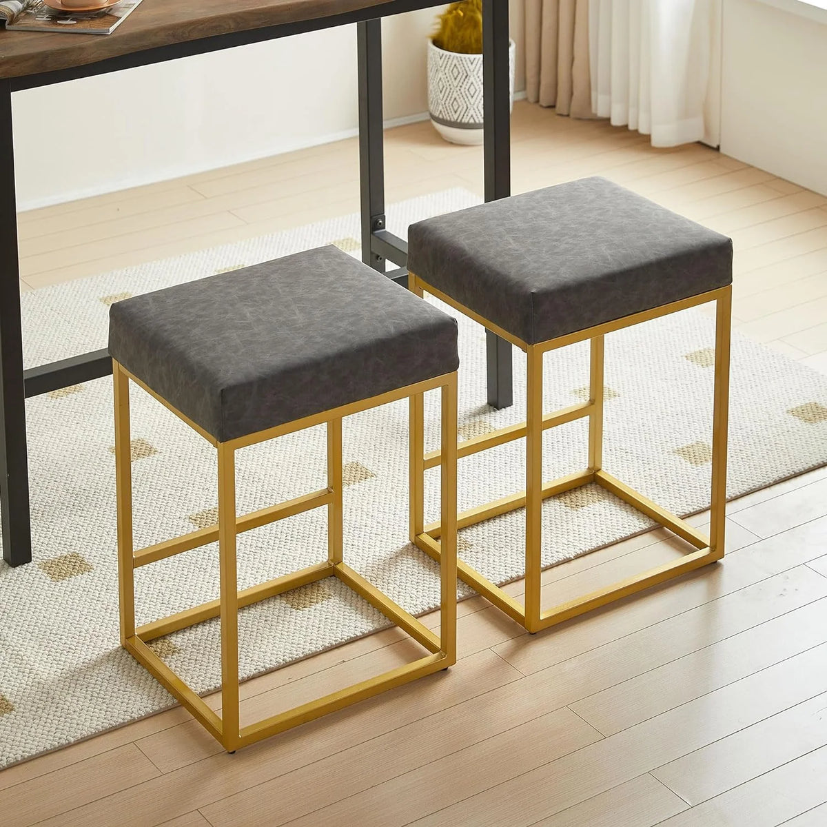 Grey PU Leather Bar Stools Set of 2 V30782