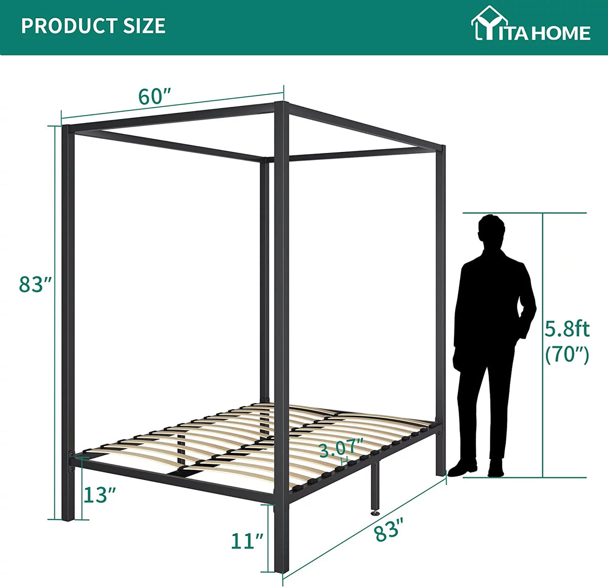 Queen Black Metal Canopy Bed Frame G869