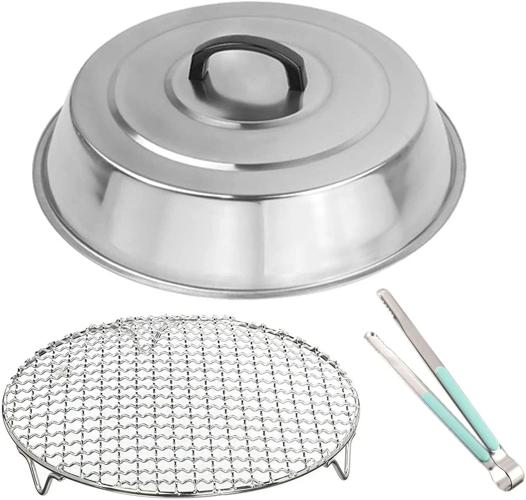 12 Inch Round Stainless Steel Basting Cover Dome and Cooling Wire Racks and BBQ Tong O5715
