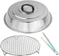 12 Inch Round Stainless Steel Basting Cover Dome and Cooling Wire Racks and BBQ Tong O5715