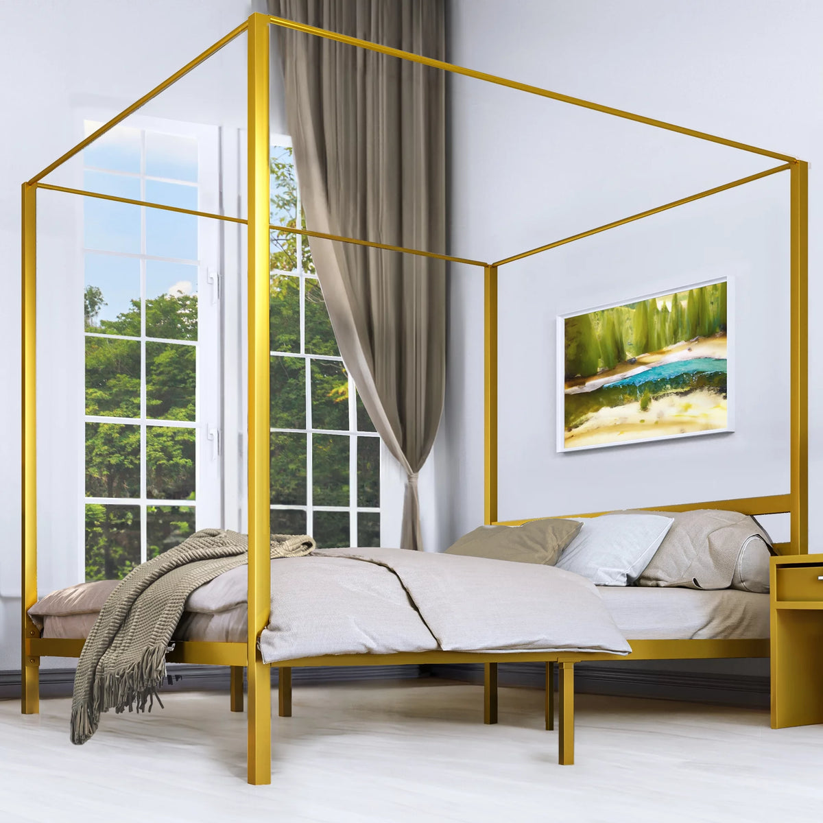 Queen Size Gold Metal Canopy Bed Frame V839