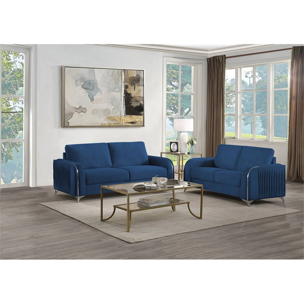 Blue Velvet Upholstered Loveseat U228