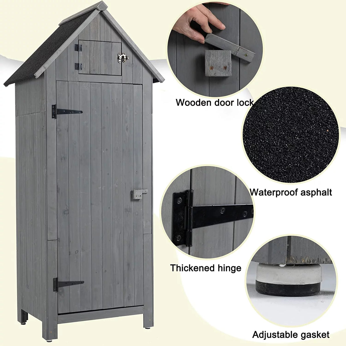 Wooden Outdoor Storage Cabinet Tool Shed 30.3” L X 21.3” W X 70.5” H Gray F486