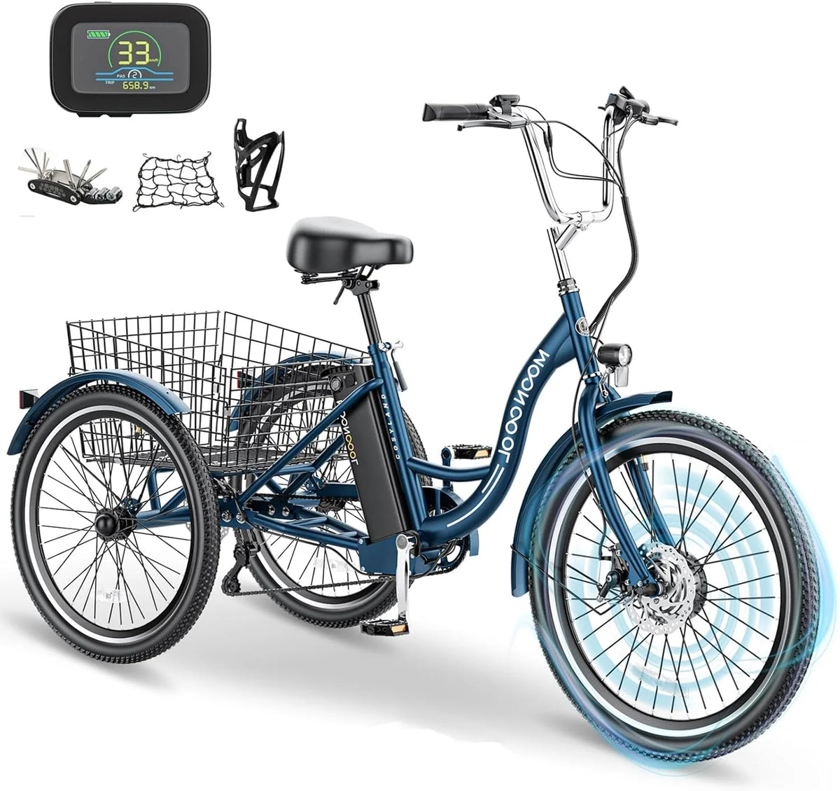 24 26 3 Wheel Electric Tricycle 350W 36V 7 Speeds with Large Basket Y840083