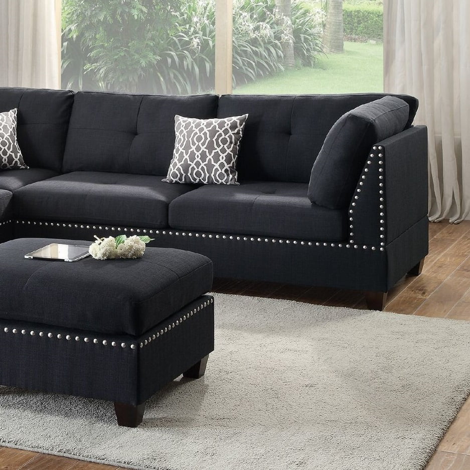 3 PCS L-Shaped Bonded Leather Sectional Sofa Set with Ottoman E498