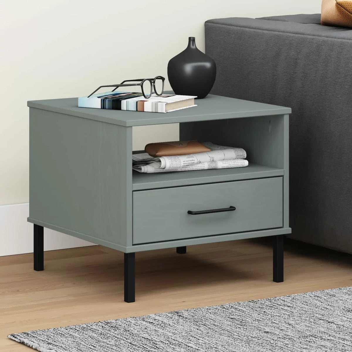 Gray Bedside Table with Metal Legs G714