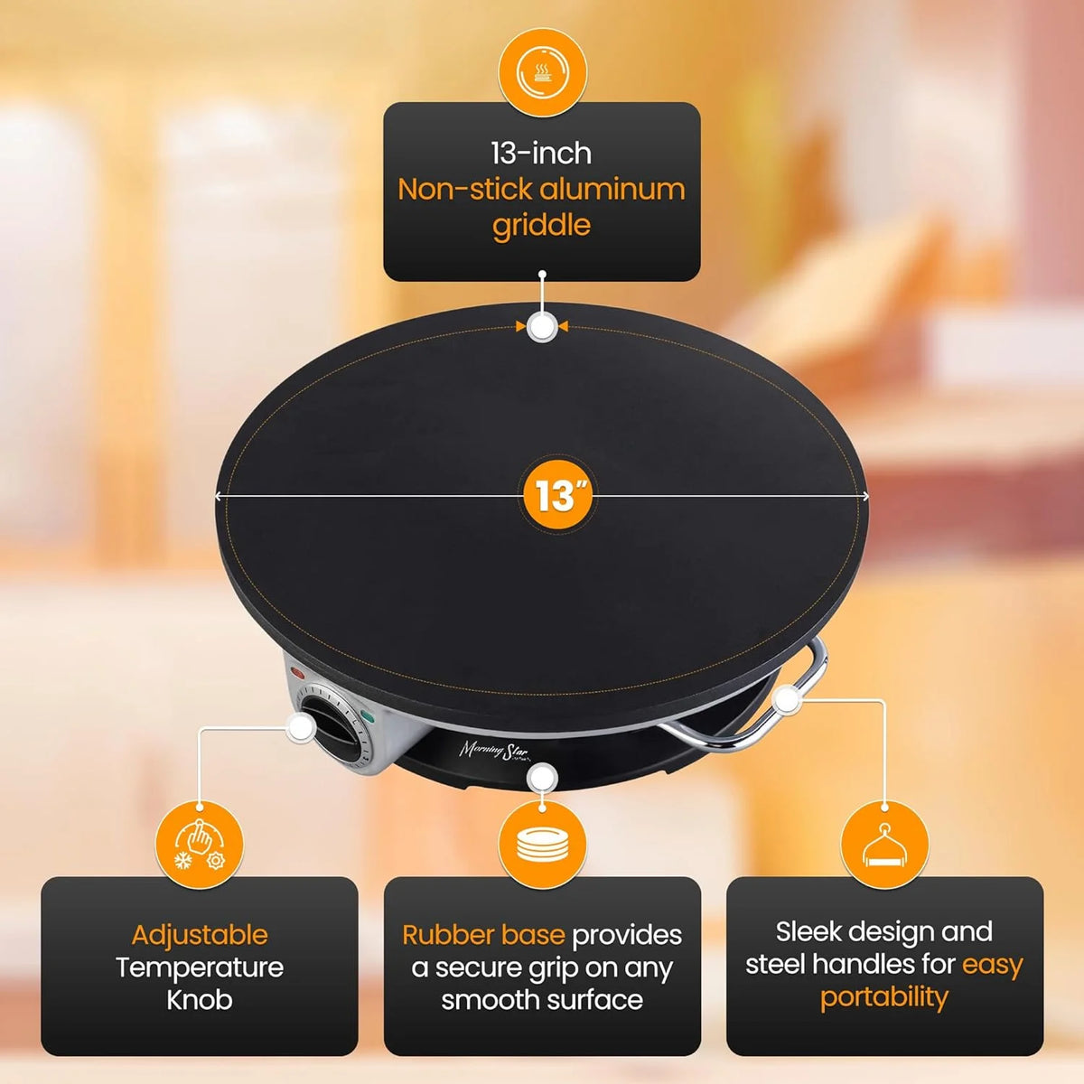Electric Non Stick Crepe Maker with Temperature Knob O8698