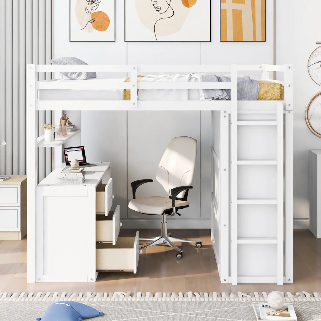 Full Size Wood Loft Bed with Desk and Storage K917312