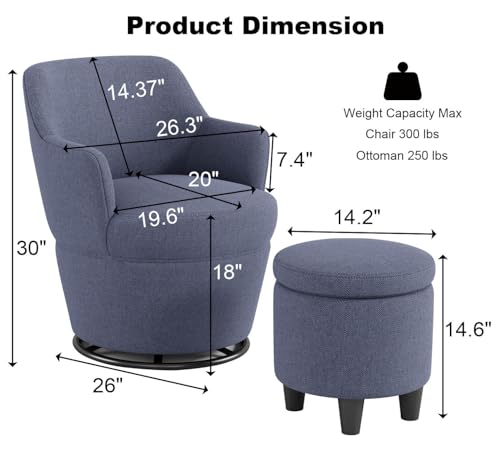 Beige Cotton Linen Upholstered Swivel Chair with Storage Ottoman Q317
