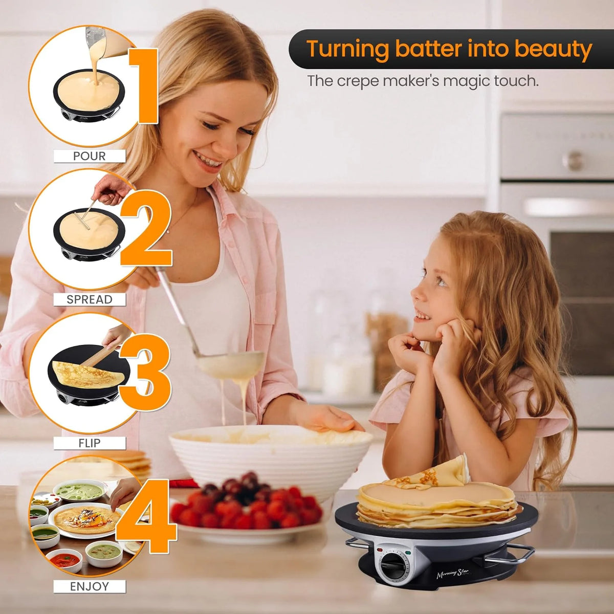 Electric Non Stick Crepe Maker with Temperature Knob O8698