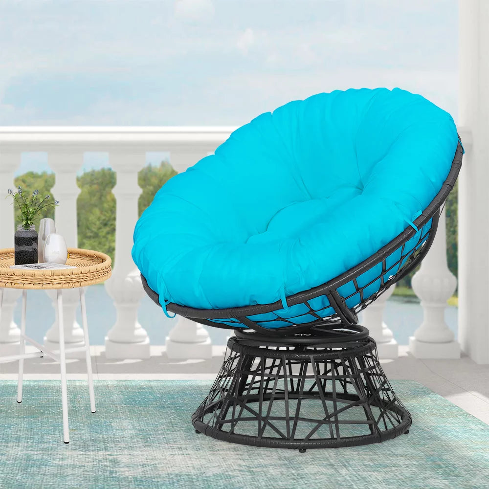 Outdoor Wicker Papasan Chair with 360-Degree Swivel and Aqua Cushion V3928