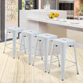 Metal Bar Stools Set of 4, 24 inch White Stackable Backless Counter Height R4203