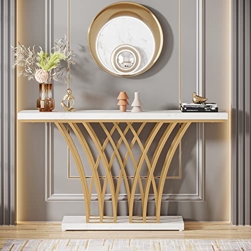 59 inch Gold Console Table with Grid-Shaped Metal Base O460174
