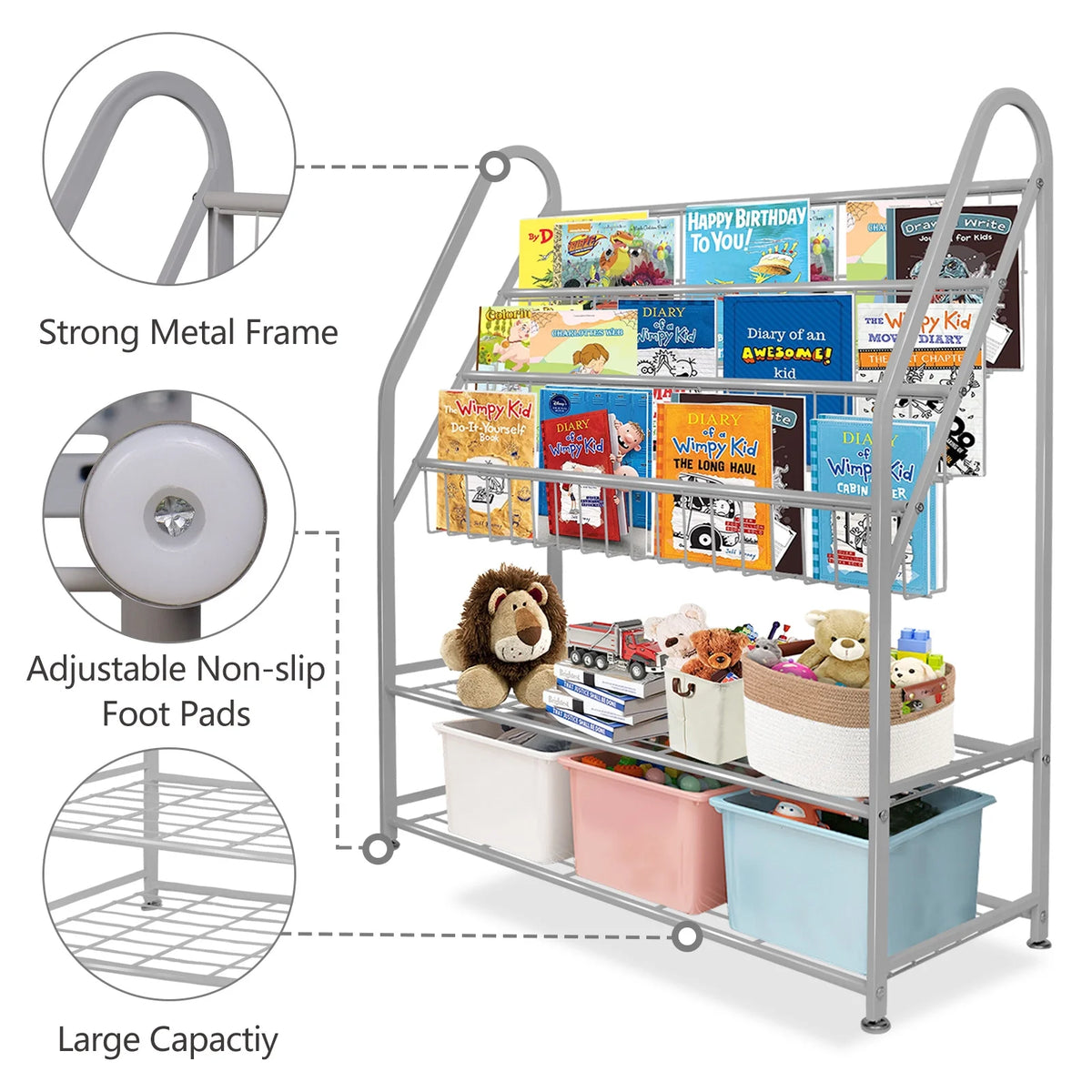 Grey Metal Kids Bookshelf 32 in Y421