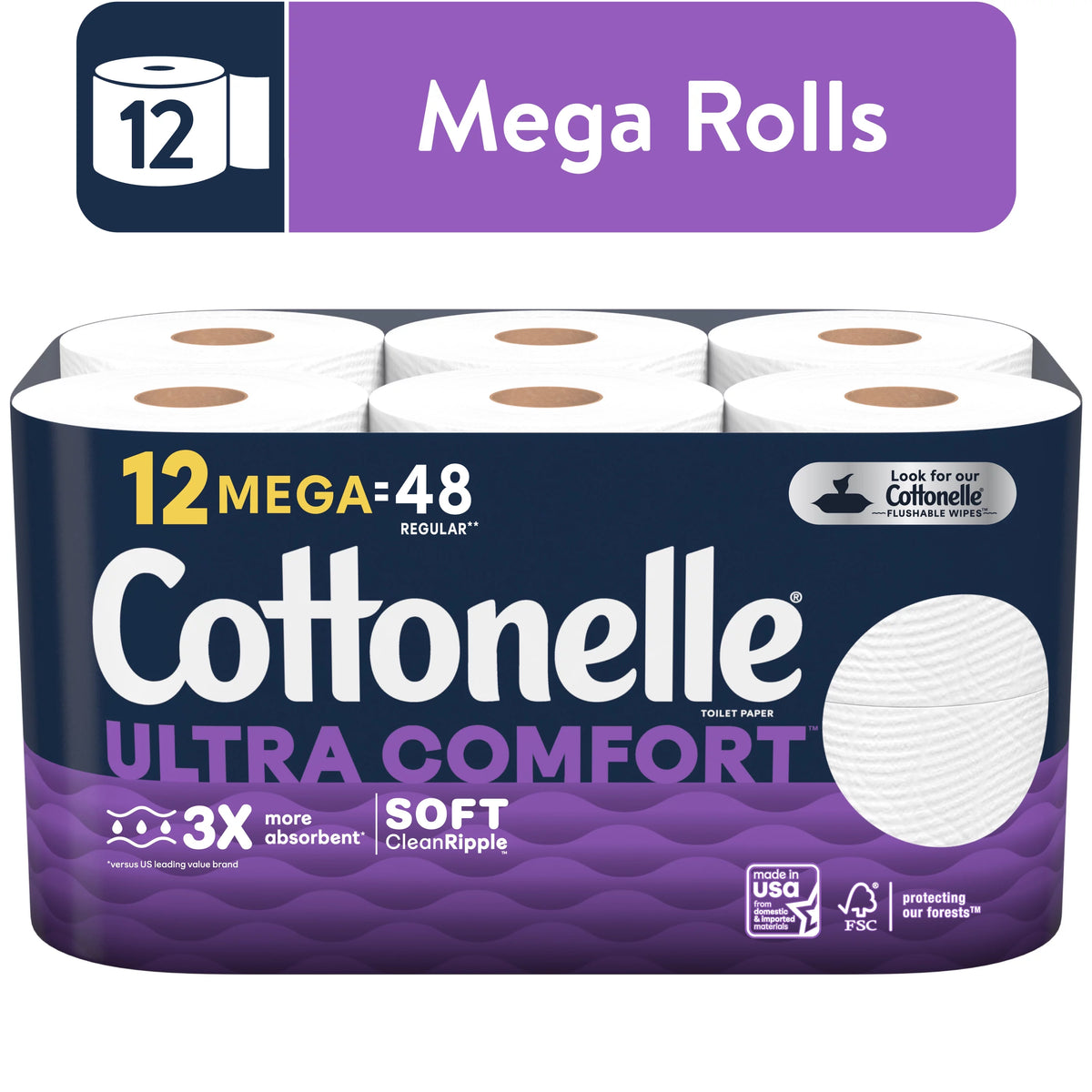 Cottonelle Ultra Comfort Toilet Paper, 12 Mega Rolls, 268 Sheets per Roll (3,216 Total) U287589