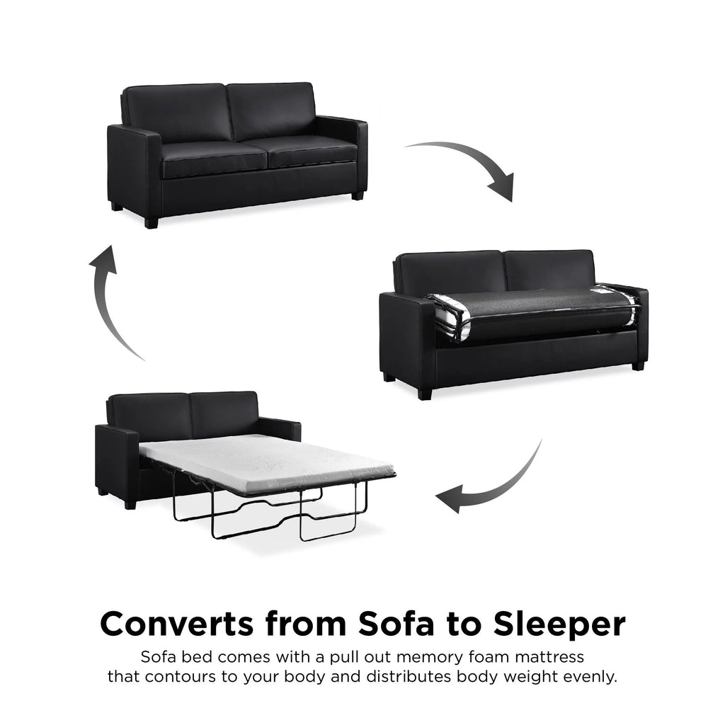 Black Faux Leather Queen Sofa Sleeper D697