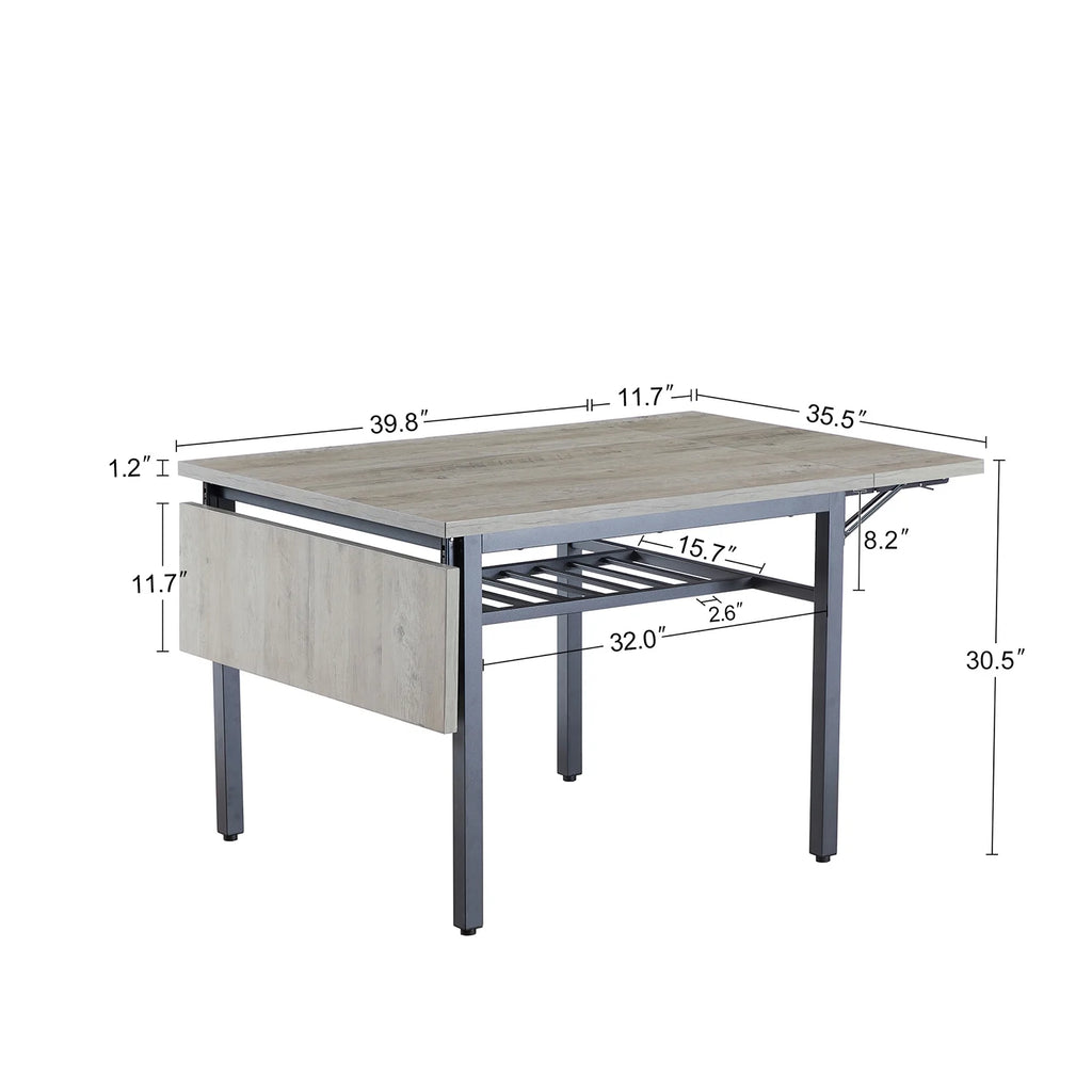 Folding Drop Leaf Dining Table with Shelf I448