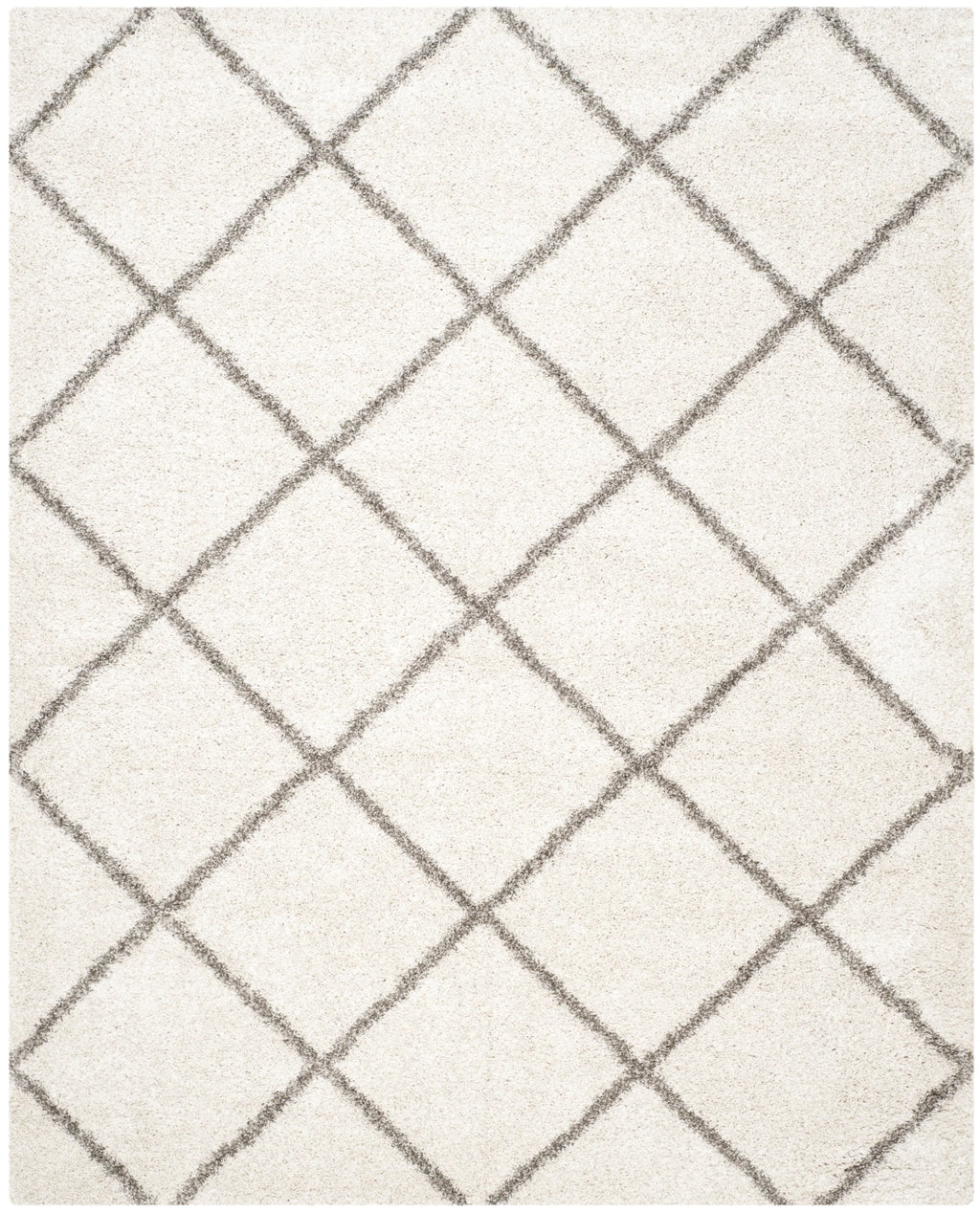 Ivory Grey Geometric Shag Area Rug 11' x 15' U601002