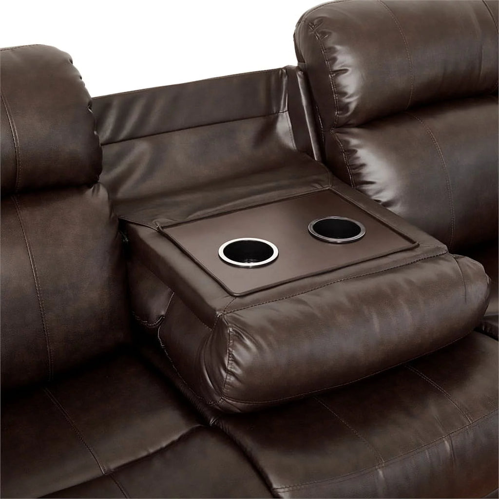 Brown Double Reclining Sofa with Cup Holders P656889