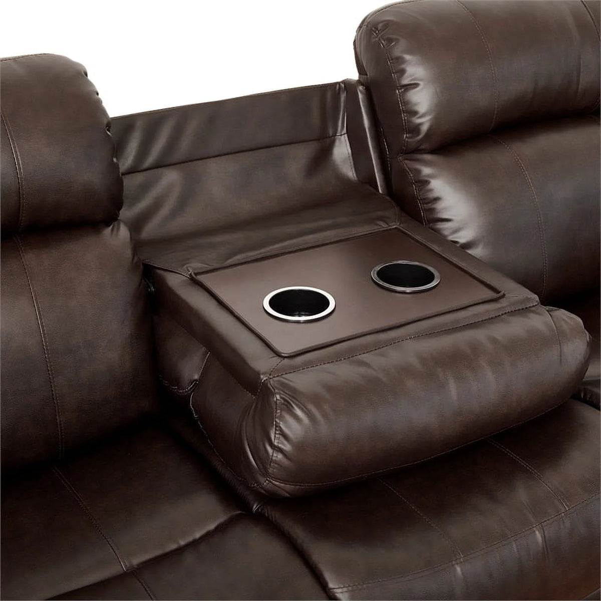 Brown Double Reclining Sofa with Cup Holders P656889