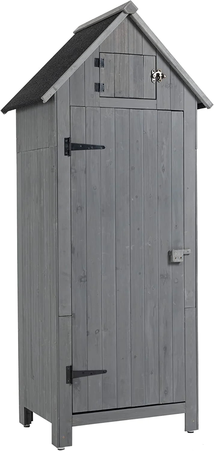 Wooden Outdoor Storage Cabinet Tool Shed 30.3” L X 21.3” W X 70.5” H Gray F486