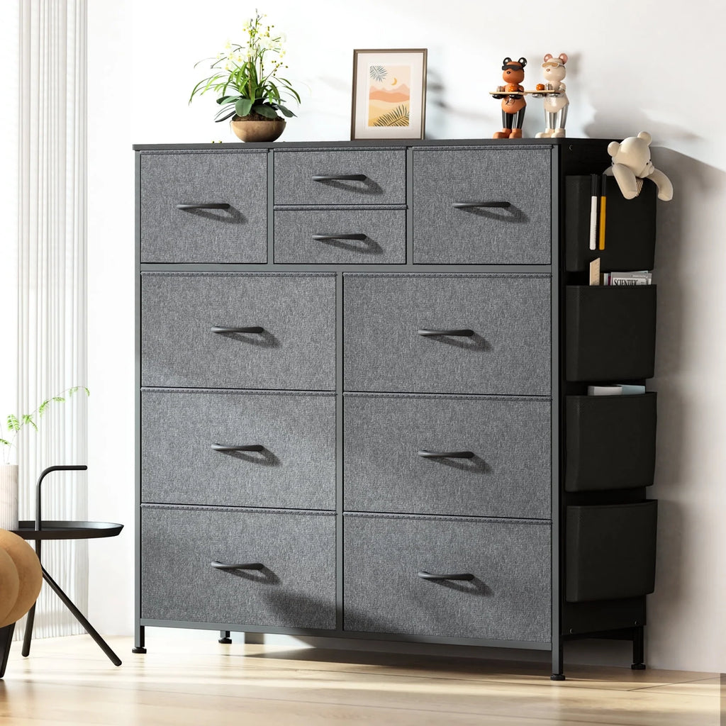 10 Drawer Fabric Dresser with Side Pockets and Hooks U779