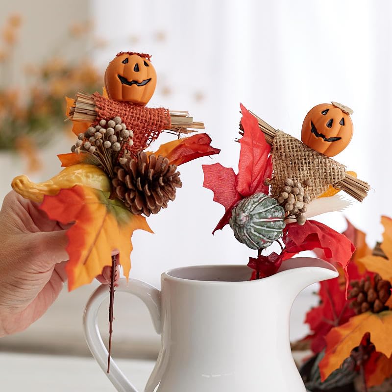 Set of 12 Assorted Pumpkin Face Picks 8-1/2 Inches High A314