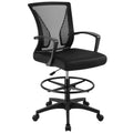 Adjustable Height Drafting Chair with Armrest and Foot Ring, Black Q400602