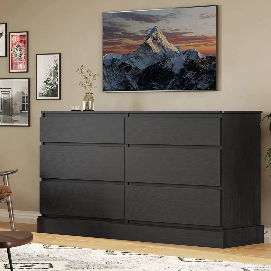 Black 6 Drawer Double Dresser V49183