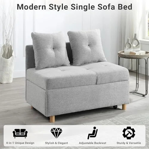 3 in 1 Convertible Velvet Sofa Bed with 2 Pillows B66841