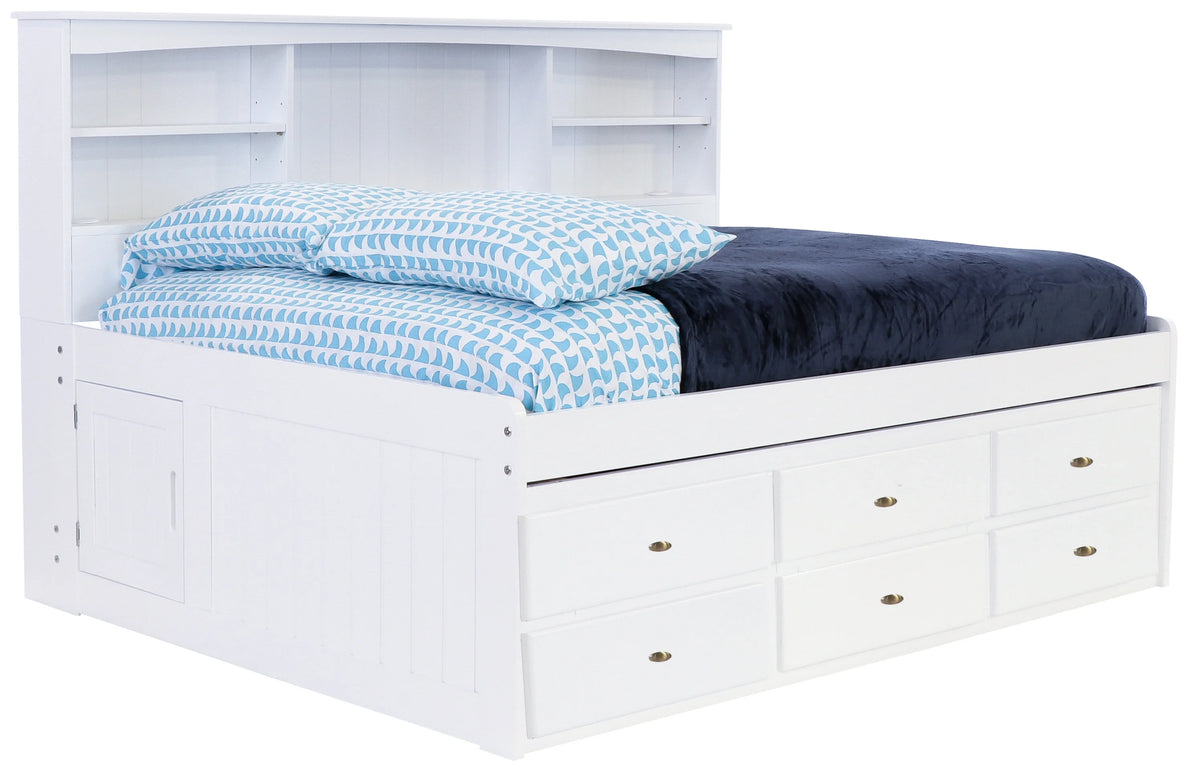 Solid Pine Full Bookcase Daybed with 3 Drawers and Twin Trundle in Casual White L429