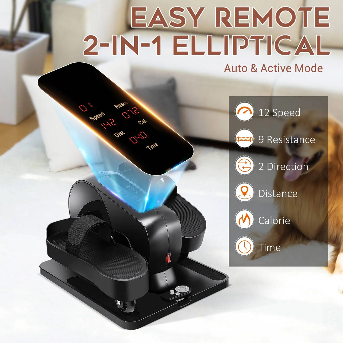 Under Desk Elliptical Machine with Remote Control, 12 Speed 9 Resistance D449594
