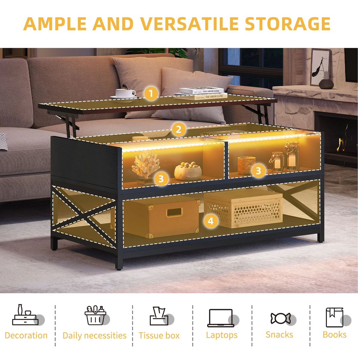 Black Lift Top Coffee Table with Storage E503