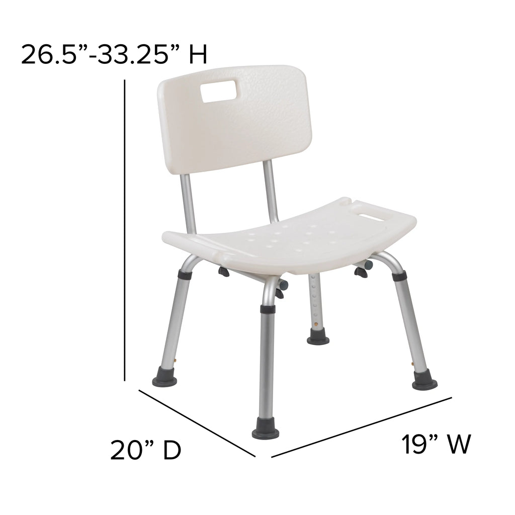 White Adjustable Bath & Shower Chair with Back W4587