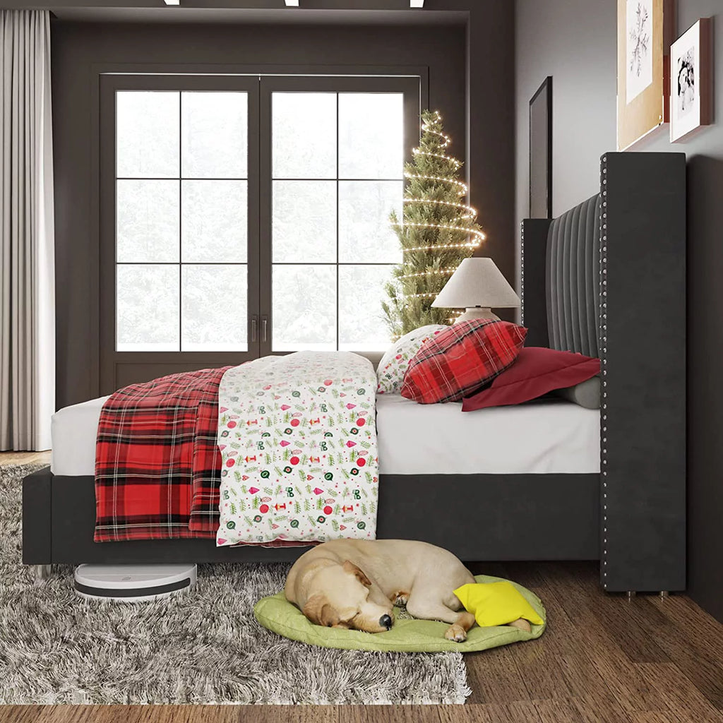 King Size Velvet Upholstered Bed Frame I679