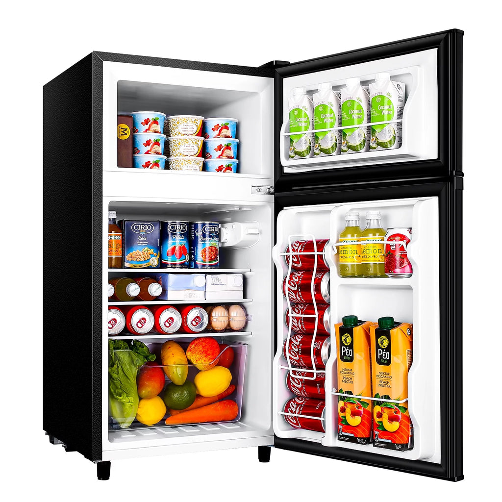 Two Door Mini Fridge with Freezer, 3.5 Cu ft, Black X79490