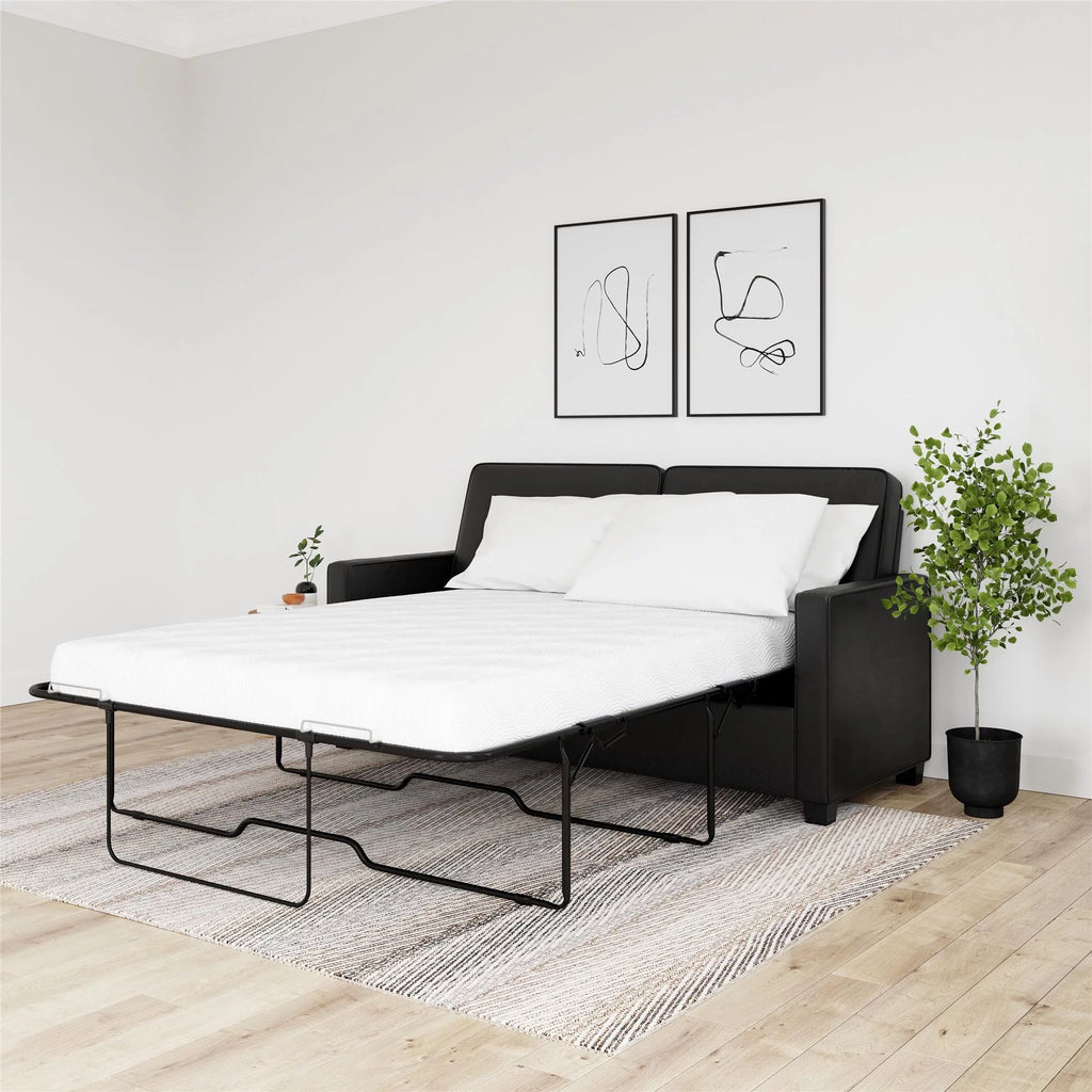 Black Faux Leather Queen Sofa Sleeper D697