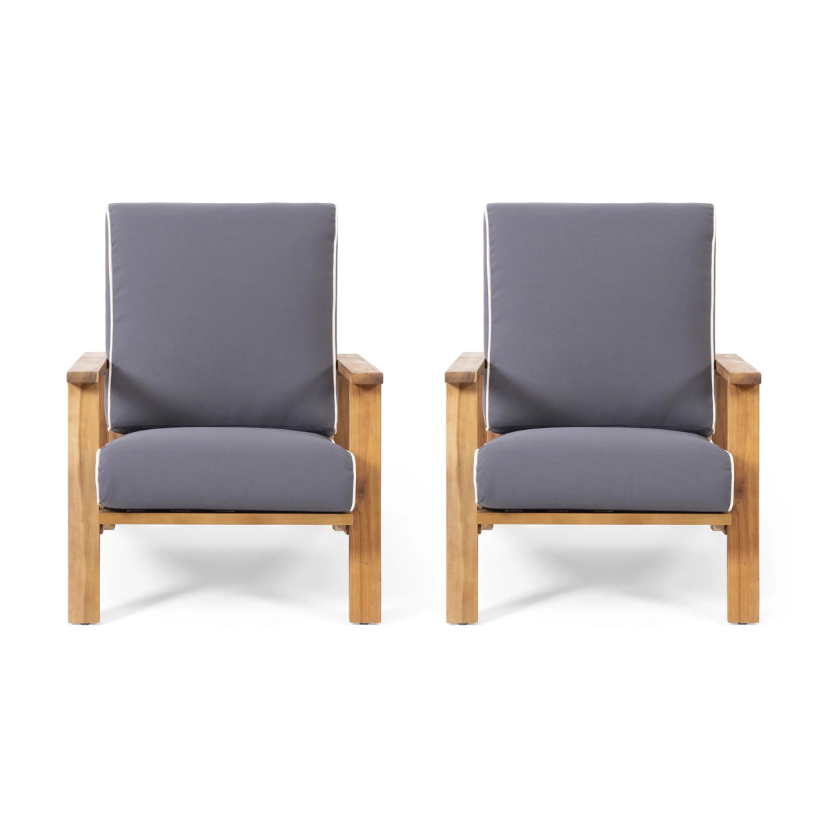 Acacia Wood Club Chairs with Cushions, Set of 2 C70152