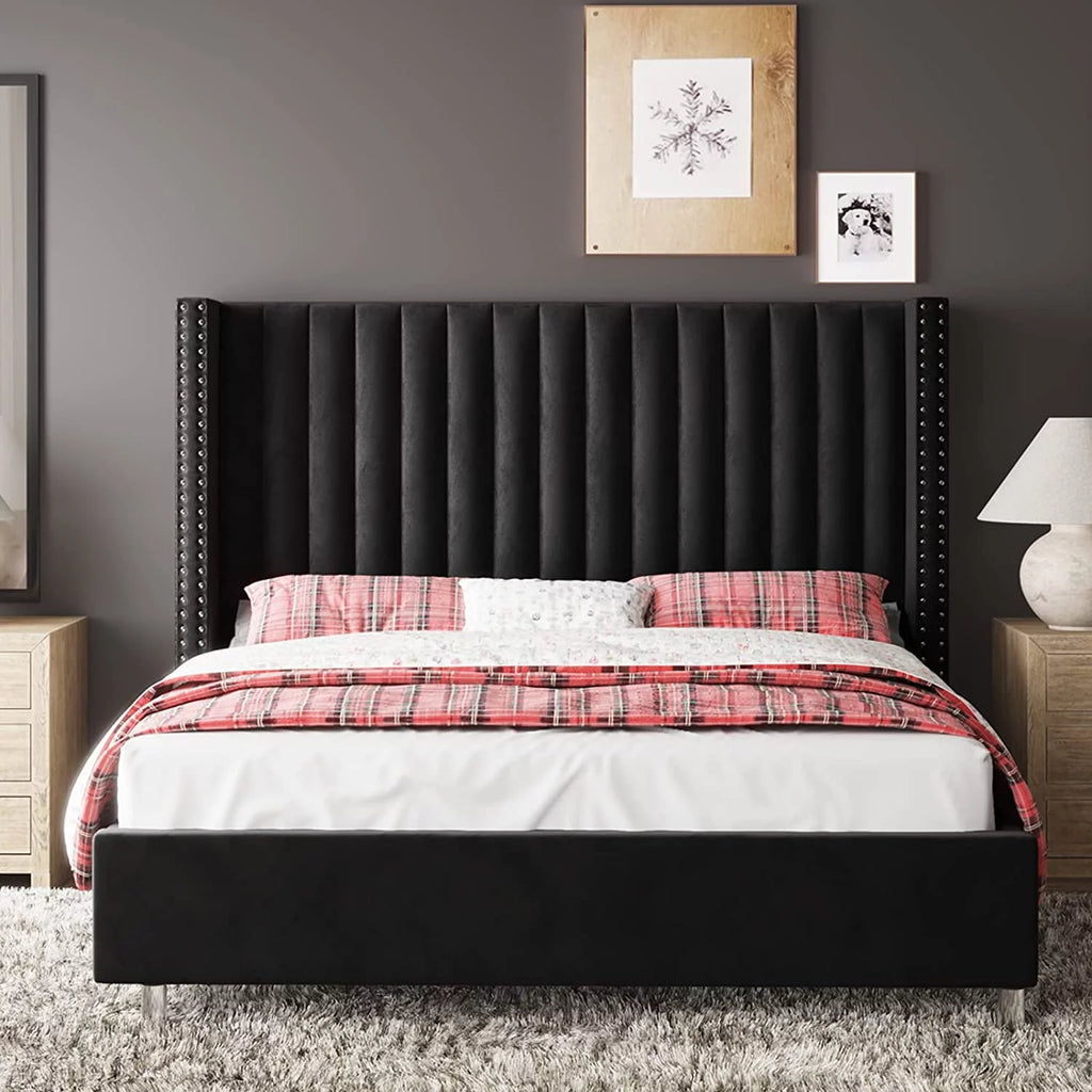 King Size Velvet Upholstered Bed Frame I679