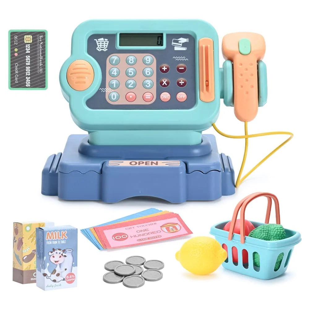 Pretend Play Calculator Cash Register with Scanner, Microphone, Play Food G76591