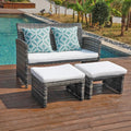 Grey Wicker Rattan Outdoor Loveseat with White Cushions D9345