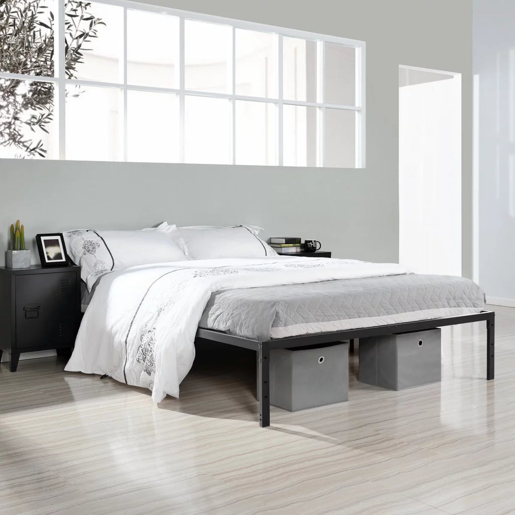 Queen Size Black Metal Slat Bed Frame N634