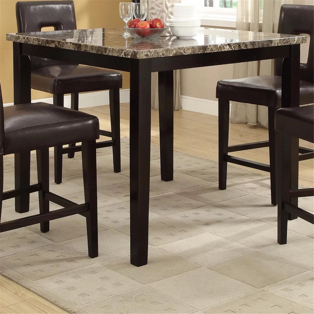 Wooden High Table Faux Marble Top Brown D768731